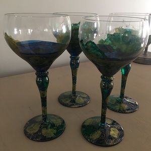 4 Hand Painted Wine Glasses